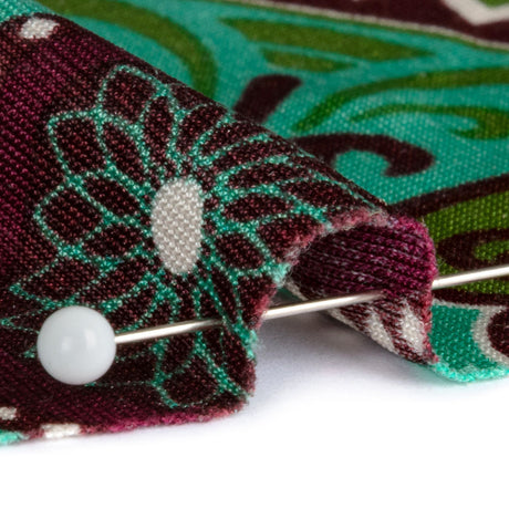 Burgundy, Green and Navy Palm Leaf Mandalas and Classical Stripe Border Silk Jersey