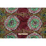 Burgundy, Green and Navy Palm Leaf Mandalas and Classical Stripe Border Silk Jersey