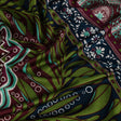 Burgundy, Green and Navy Palm Leaf Mandalas and Classical Stripe Border Silk Jersey
