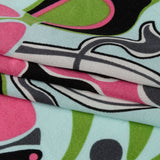 Aqua, Pink and Green Floral Flow Border Print Silk Jersey