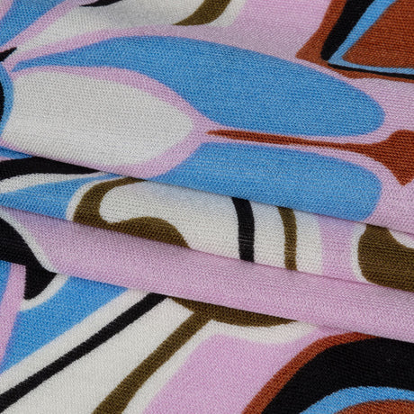 Orchid, Sky and Cinnamon Floral Flow Border Print Silk Jersey