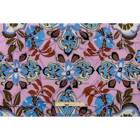 Orchid, Sky and Cinnamon Floral Flow Border Print Silk Jersey