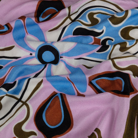 Orchid, Sky and Cinnamon Floral Flow Border Print Silk Jersey