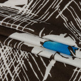Dark Brown, Bright Blue and Cream Flowers and Crosshatching Silk Jersey