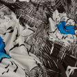 Dark Brown, Bright Blue and Cream Flowers and Crosshatching Silk Jersey
