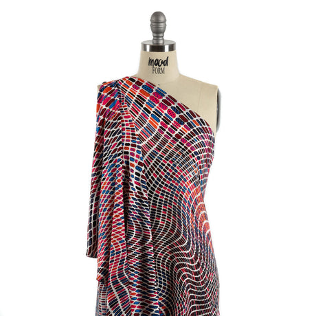 Pink, Orange and Blue Shapely Waves Silk Jersey