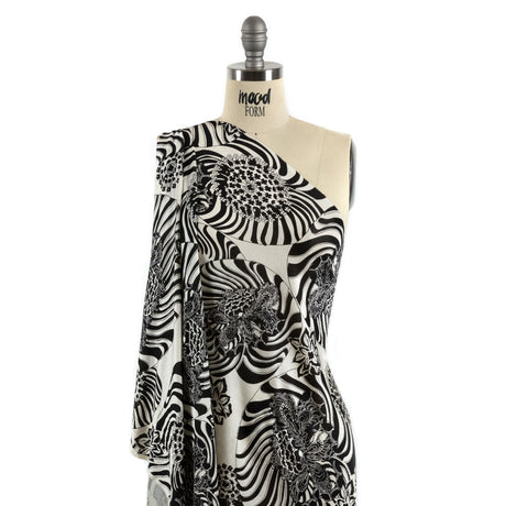Black and White Floral Delight Silk Jersey
