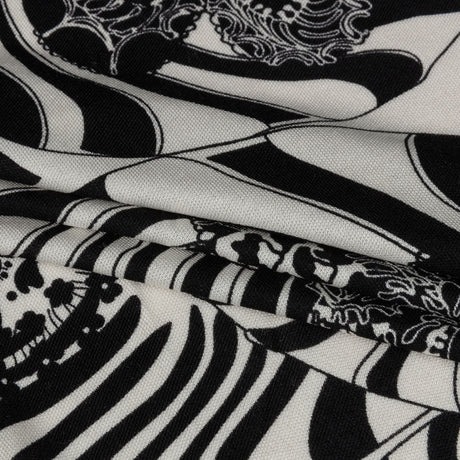 Black and White Floral Delight Silk Jersey
