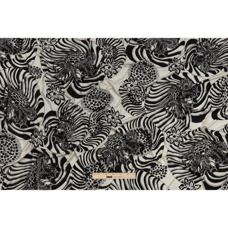 Black and White Floral Delight Silk Jersey