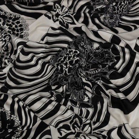 Black and White Floral Delight Silk Jersey