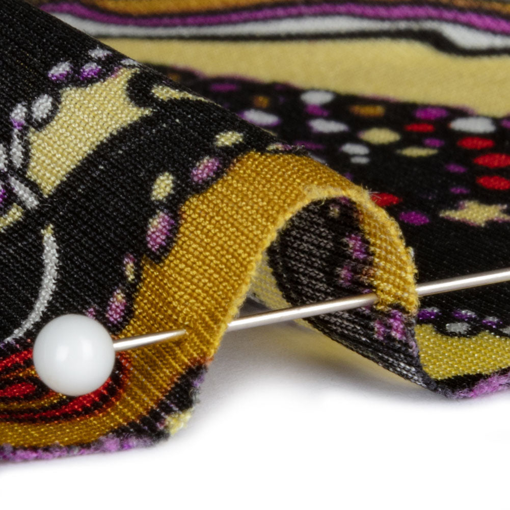 Gold, Purple and Black Fancy Diagonal Stripes Silk Jersey