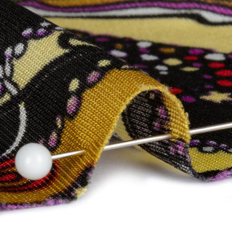 Gold, Purple and Black Fancy Diagonal Stripes Silk Jersey