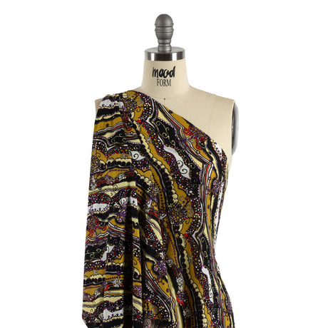 Gold, Purple and Black Fancy Diagonal Stripes Silk Jersey