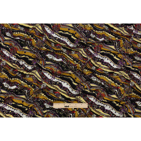 Gold, Purple and Black Fancy Diagonal Stripes Silk Jersey