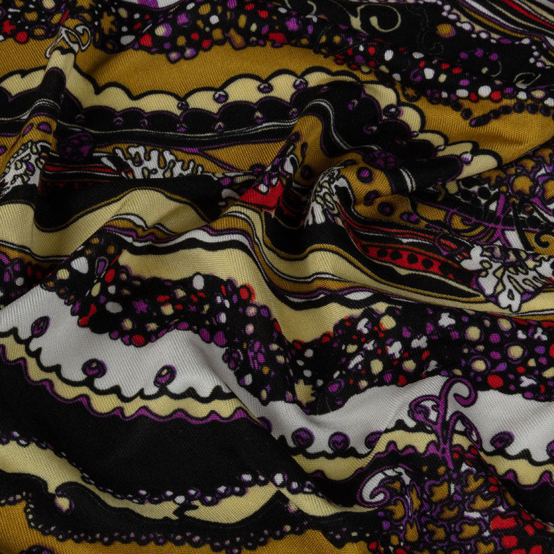 Gold, Purple and Black Fancy Diagonal Stripes Silk Jersey