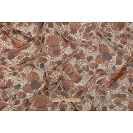 Cinnamon, Cream and Plum Leaves and Berries Silk Chiffon