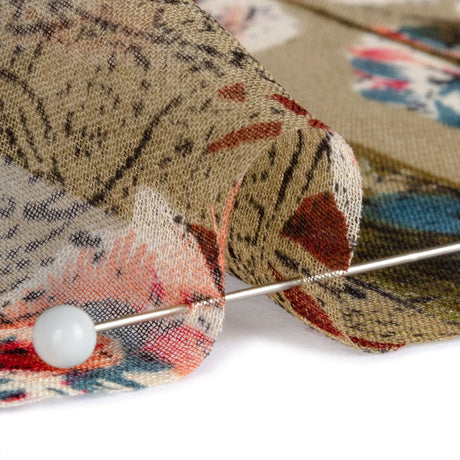 Olive, Blue and Pink Flowers and Frames Silk Chiffon
