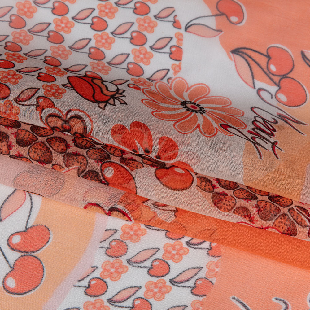 Peach, Orange and White Juicy Fruits Silk Chiffon