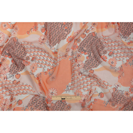 Peach, Orange and White Juicy Fruits Silk Chiffon