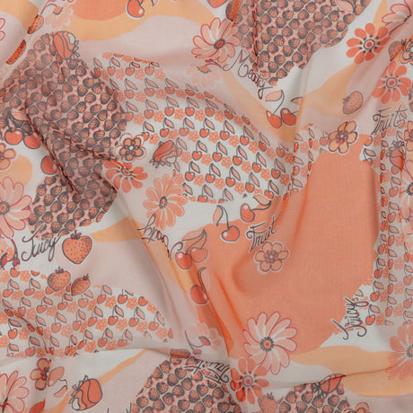 Peach, Orange and White Juicy Fruits Silk Chiffon