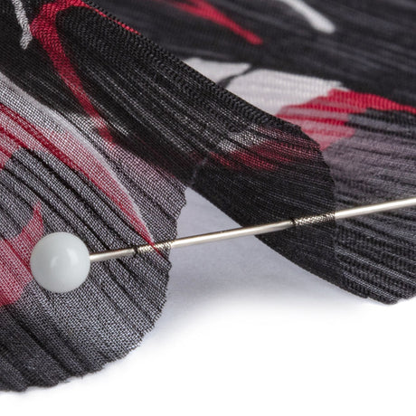 Black, Red and White Echoes of Leaves Crinkled Silk Chiffon