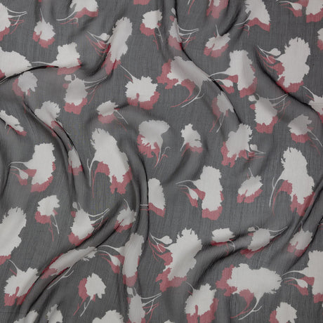 Black, Red and White Echoes of Leaves Crinkled Silk Chiffon