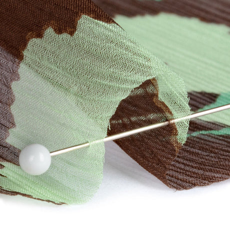 Green and Brown Echoes of Leaves Crinkled Silk Chiffon