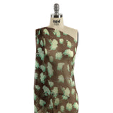 Green and Brown Echoes of Leaves Crinkled Silk Chiffon