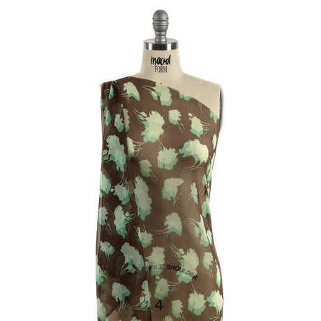 Green and Brown Echoes of Leaves Crinkled Silk Chiffon