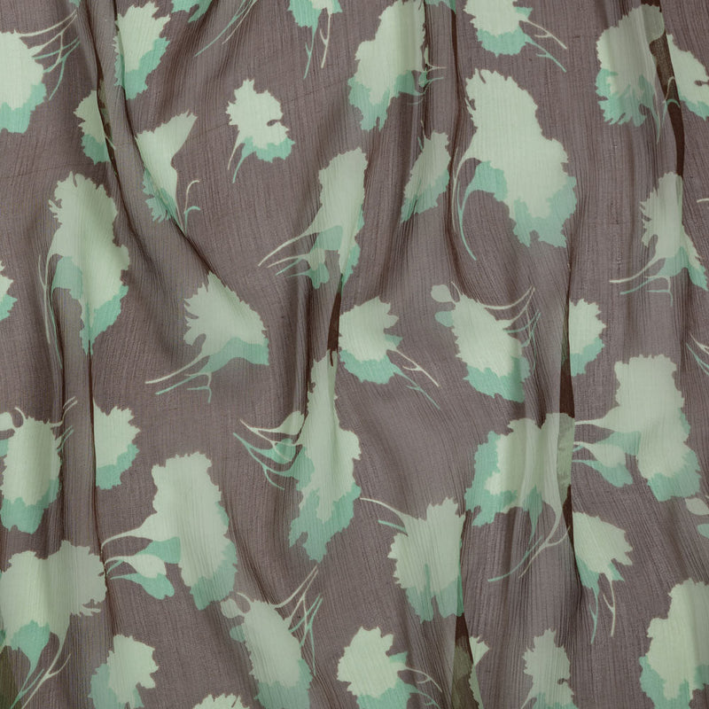 Green and Brown Echoes of Leaves Crinkled Silk Chiffon