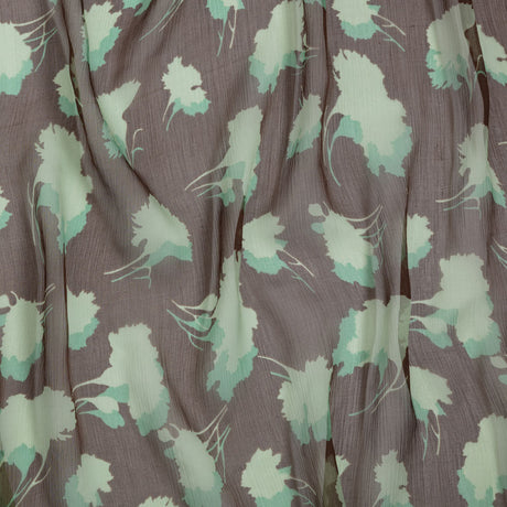 Green and Brown Echoes of Leaves Crinkled Silk Chiffon