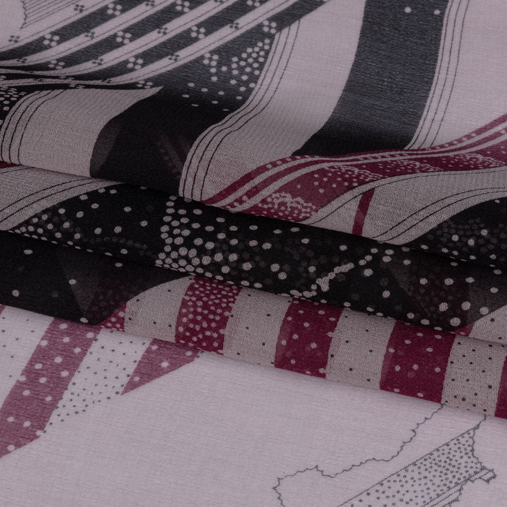 Plum, Black and Lavender Clouds and Stripes Silk Chiffon