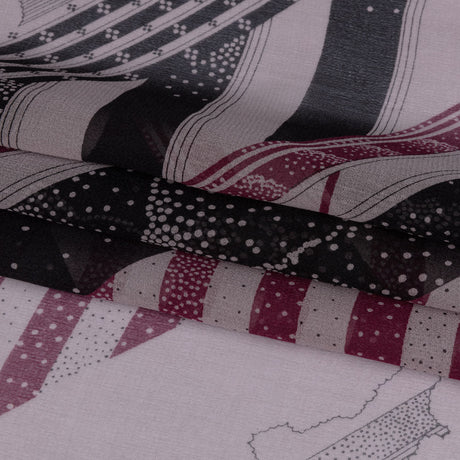 Plum, Black and Lavender Clouds and Stripes Silk Chiffon