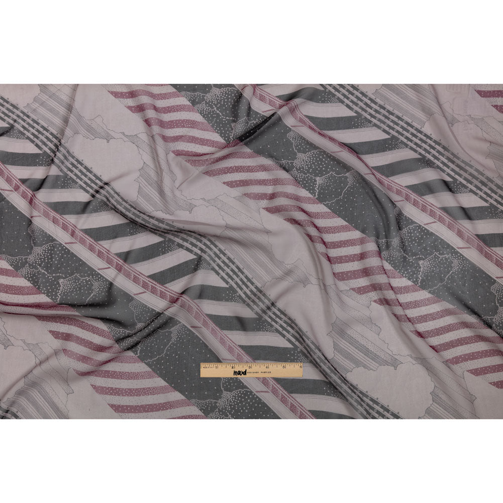Plum, Black and Lavender Clouds and Stripes Silk Chiffon