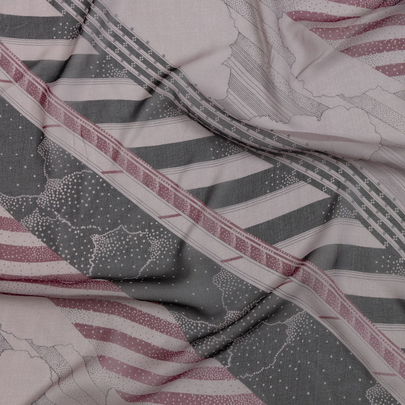 Plum, Black and Lavender Clouds and Stripes Silk Chiffon