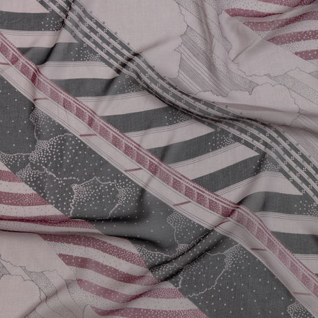 Plum, Black and Lavender Clouds and Stripes Silk Chiffon