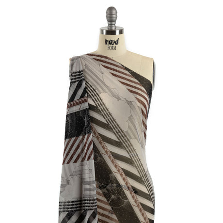 Black, Brown and Gray Clouds and Stripes Silk Chiffon