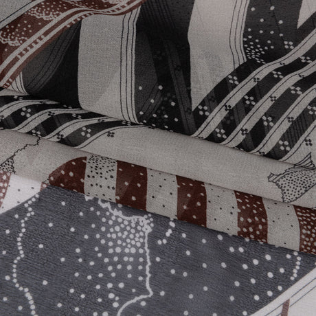 Black, Brown and Gray Clouds and Stripes Silk Chiffon