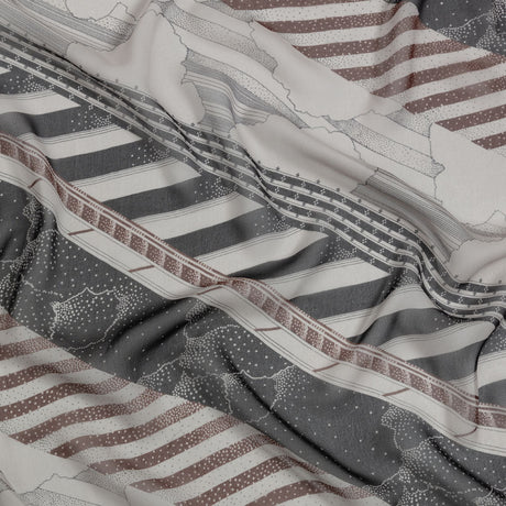 Black, Brown and Gray Clouds and Stripes Silk Chiffon