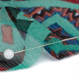 Bright Aqua, Red, and Lime Geometric Stripes Crinkled Silk Chiffon