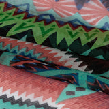 Bright Aqua, Red, and Lime Geometric Stripes Crinkled Silk Chiffon