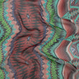 Bright Aqua, Red, and Lime Geometric Stripes Crinkled Silk Chiffon