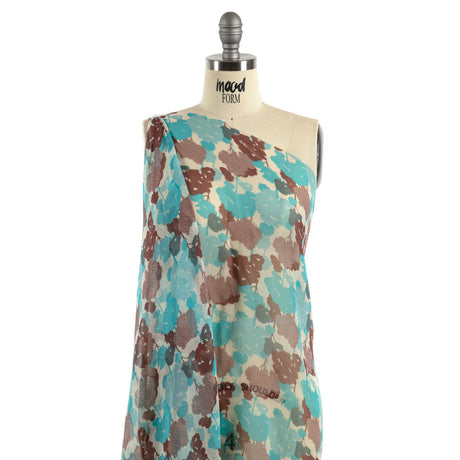Turquoise, Chocolate and Cream Forest Silhouettes Silk Chiffon