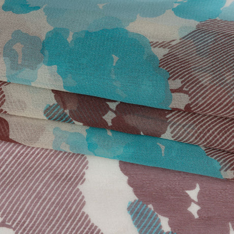 Turquoise, Chocolate and Cream Forest Silhouettes Silk Chiffon