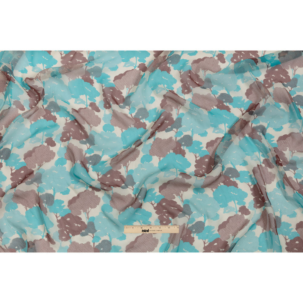 Turquoise, Chocolate and Cream Forest Silhouettes Silk Chiffon