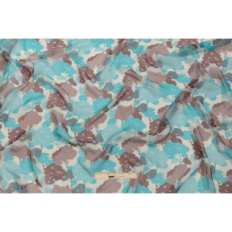 Turquoise, Chocolate and Cream Forest Silhouettes Silk Chiffon