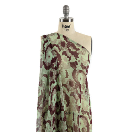 Chocolate and Mint Flowers in the Sky Silk Chiffon