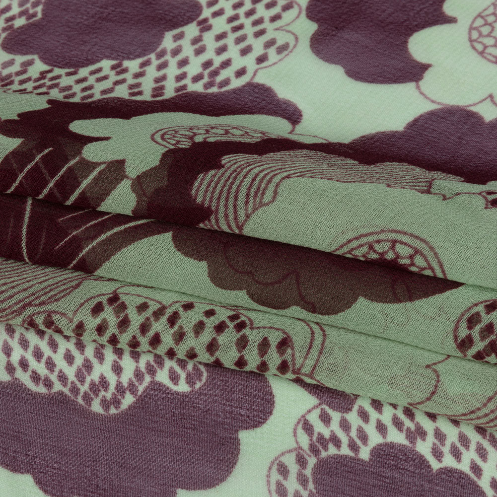 Chocolate and Mint Flowers in the Sky Silk Chiffon