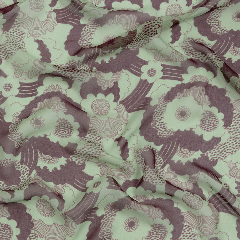 Chocolate and Mint Flowers in the Sky Silk Chiffon