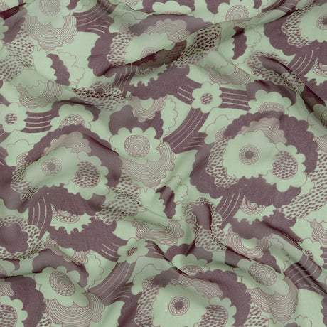 Chocolate and Mint Flowers in the Sky Silk Chiffon